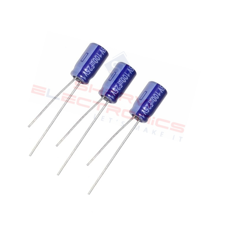100uF25V Electrolytic Capacitor – Pack Of 3-Sharvielectronics