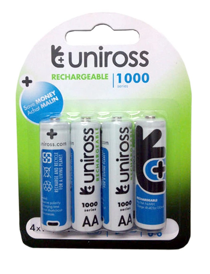 AA Rechargeable Battery-1000 mAh Uniross - 4 Pieces Pack sharvielectronics.com