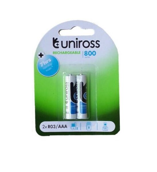 AAA Rechargeable Battery-800 mAh Uniross - 2 Pieces Pack SHARVIELECTRONICS.COM