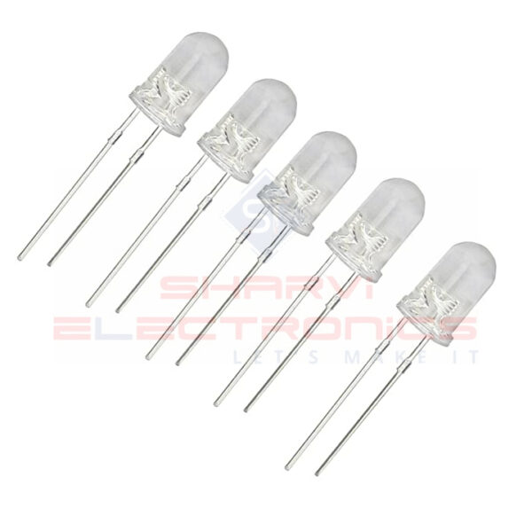 White LED-5mm Clear – 5 Pieces Pack Sharvielectronics
