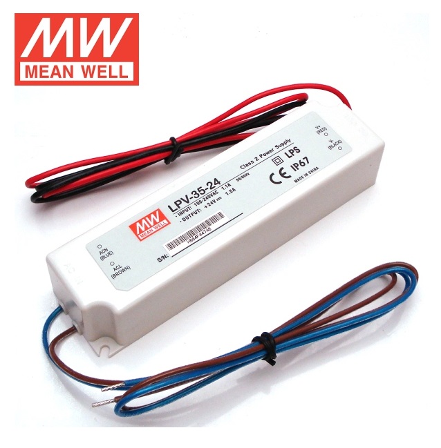 LPV-35-24 Mean Well SMPS - 24V 1.5A 36W Waterproof LED Power Supply sharvielectronics.com