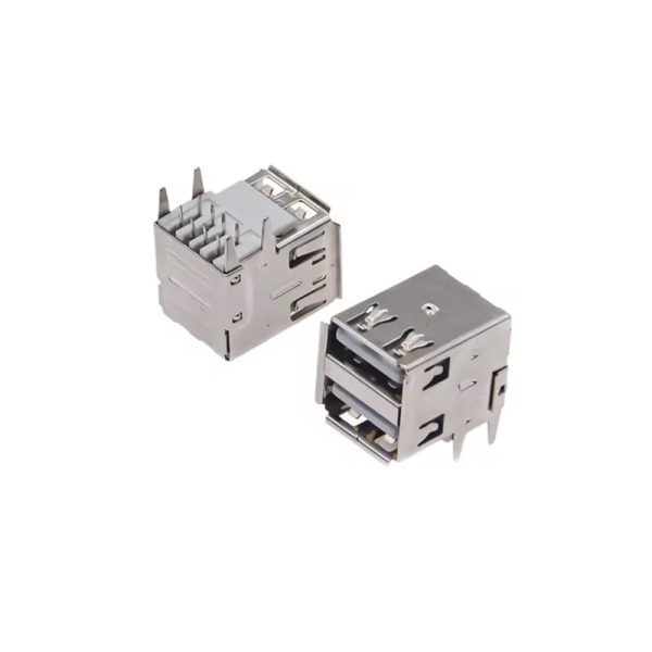 Dual USB 2.0 Type A Female PCB Mount Socket Connector Right Angle