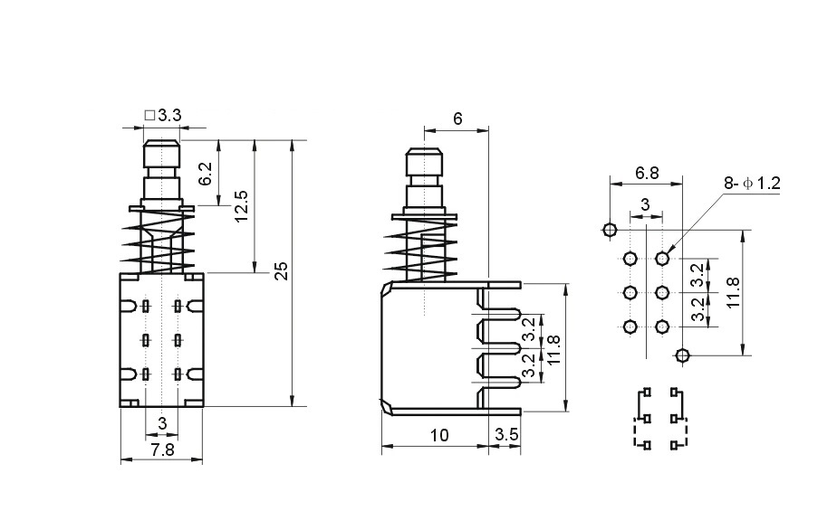 Latching PCB Push Button Switch DPDT 