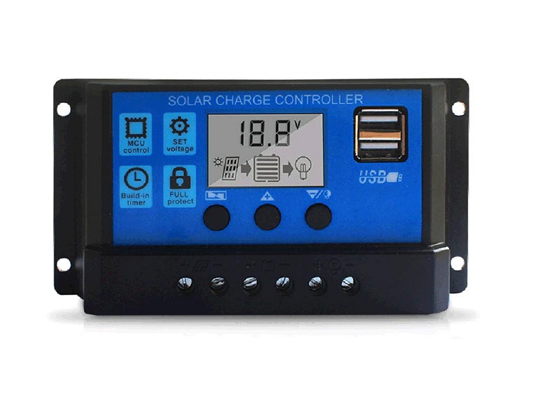 20a Solar Charge Controller Solar Panle Controller Dual Timer with LCD Display for 12V/24V Solar Panel with 5V Mobile Charger and Usd for Control Light and Water Feature 