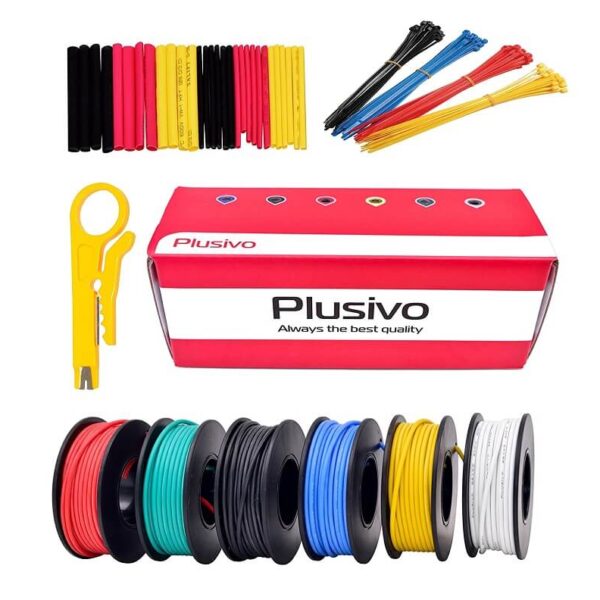 Plusivo 22AWG 6 Colors X 10M 600V Pre-Tinned Hook Up Wire Kit – Solid Core