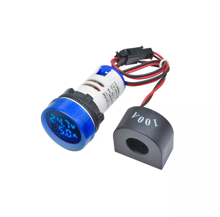 AD101-22VAM - AC50~500V 0~100A Digital LED Voltmeter Ammeter Indicator Blue Lamp - 22mm Diameter