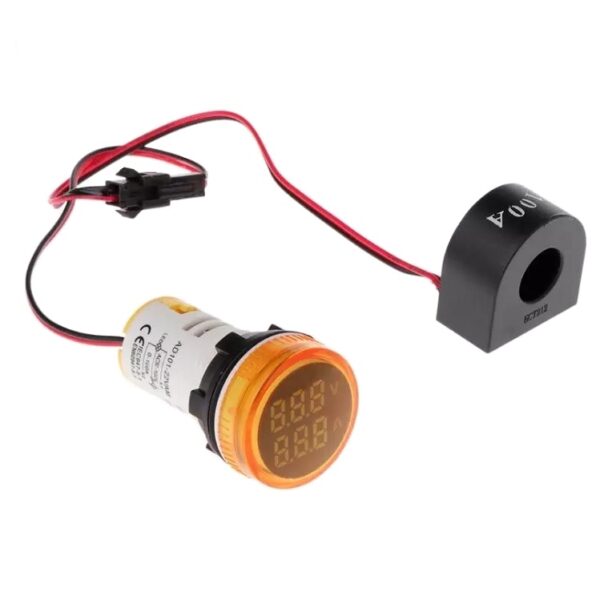 AD101-22VAM - AC50~500V 0~100A Digital LED Voltmeter Ammeter Indicator Yellow Lamp - 22mm Diameter