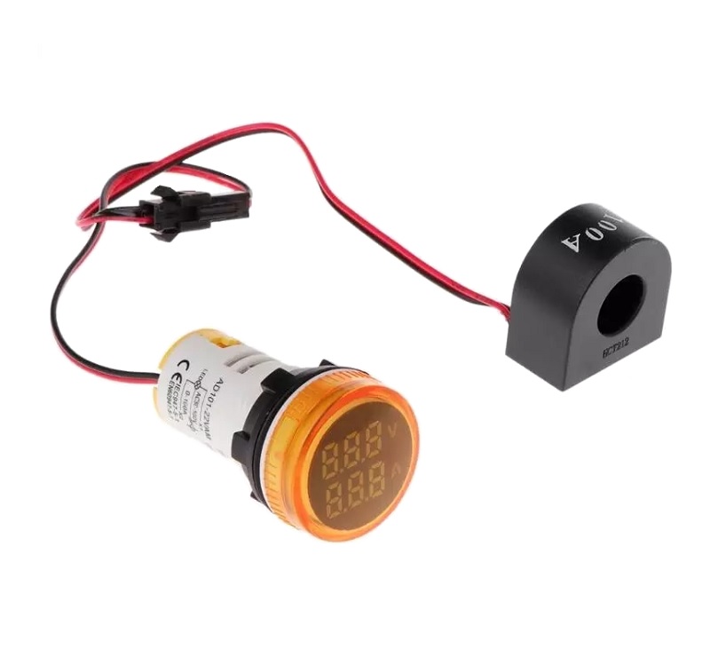 AD101-22VAM - AC50~500V 0~100A Digital LED Voltmeter Ammeter Indicator Yellow Lamp - 22mm Diameter