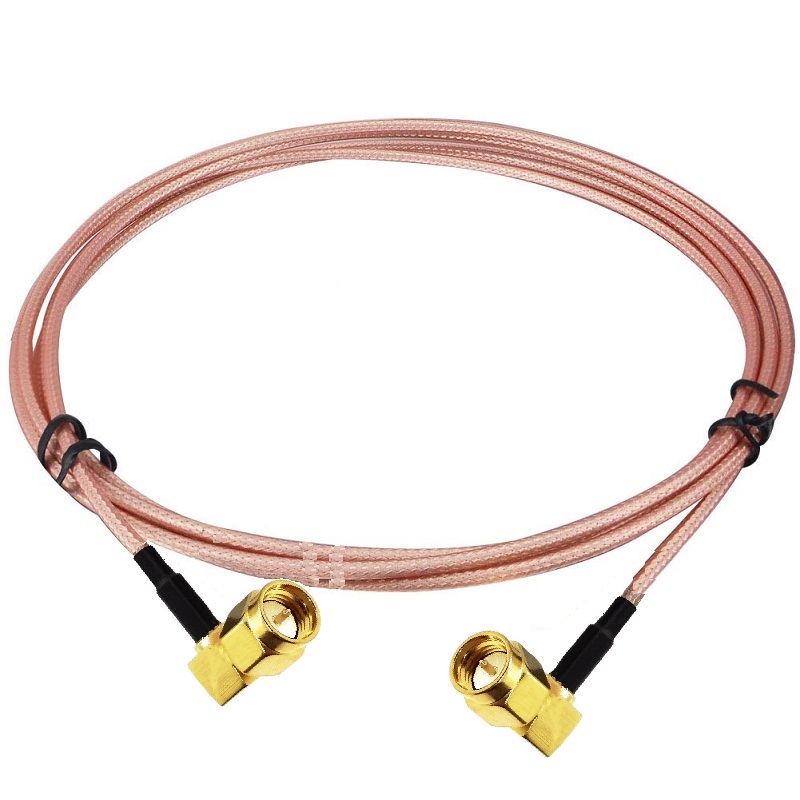RF RG178 SMA Right Angle Male to SMA Right Angle Male Low Loss Coaxial Cable - 1.5 Meter Cable Length