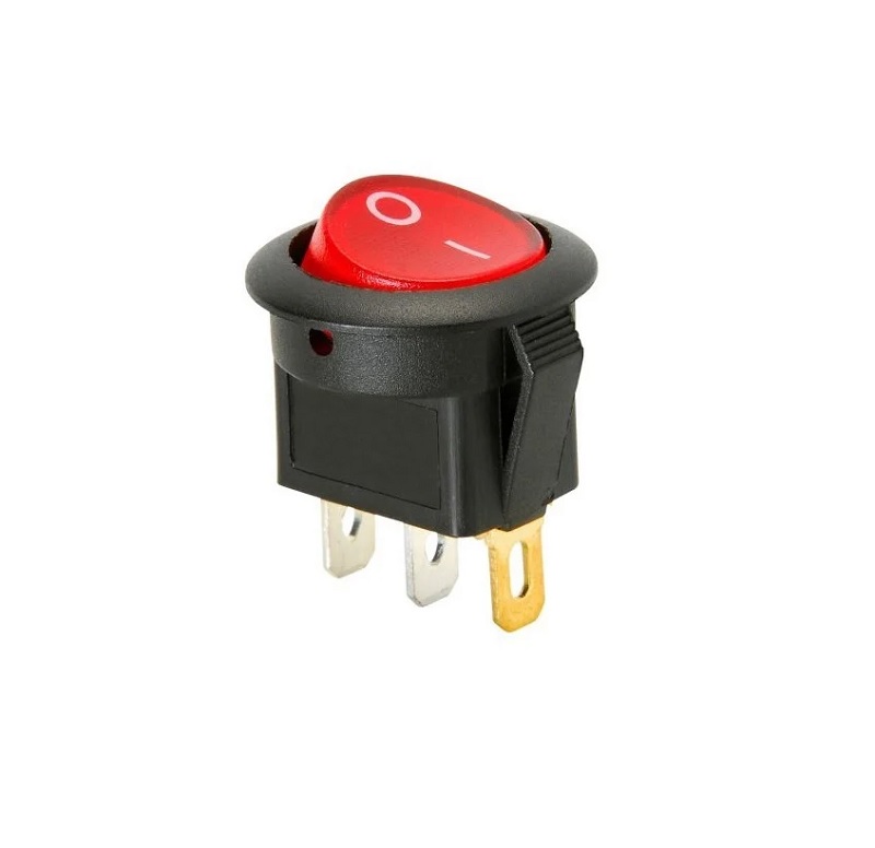 SPST ON-OFF Round Rocker Switch With Red Light Indication - 20mm Dia
