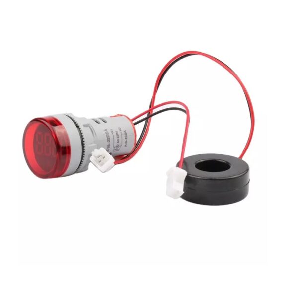 AD16- 22DSA 0-100A 22mm Round LED Ammeter Indicator Light With Transformer - Red