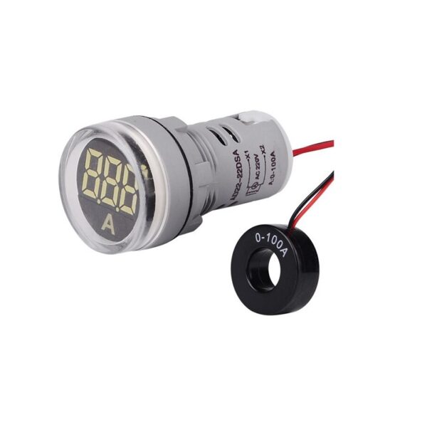 AD16- 22DSA 0-100A 22mm Round LED Ammeter Indicator Light With Transformer - White