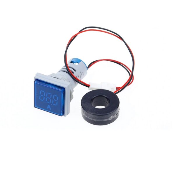 AD16- 22FSA 0-100A 22mm Square Cover LED Ammeter Indicator Light With Transformer - Blue