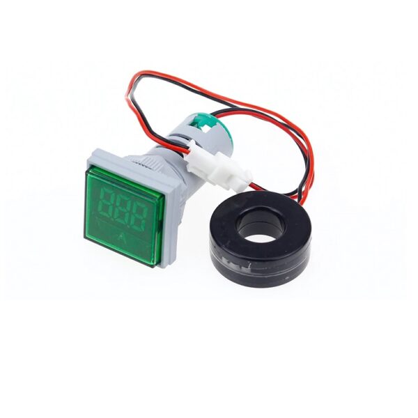 AD16- 22FSA 0-100A 22mm Square Cover LED Ammeter Indicator Light With Transformer - Green