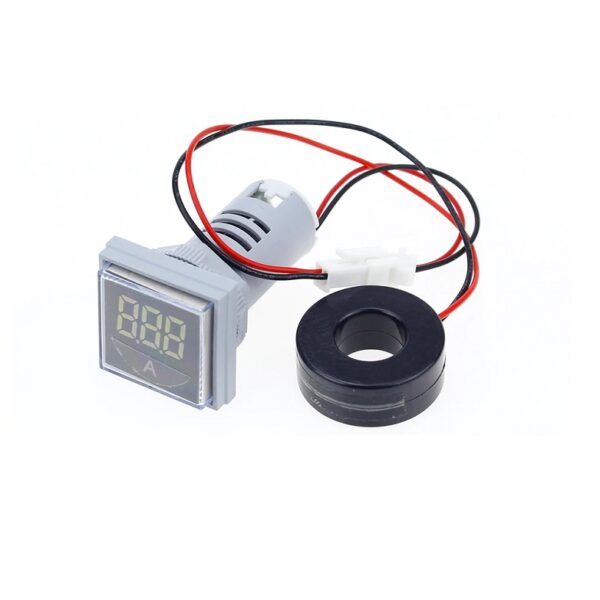 AD16- 22FSA 0-100A 22mm Square Cover LED Ammeter Indicator Light With Transformer - White