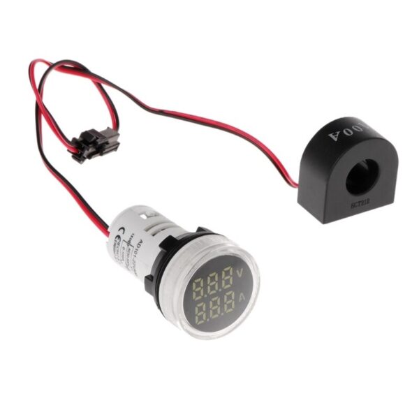 AD16-22VAM - AC50 to 500V 0 to 100A 22mm Round LED Voltmeter And Ammeter Indicator Light With Transformer - White