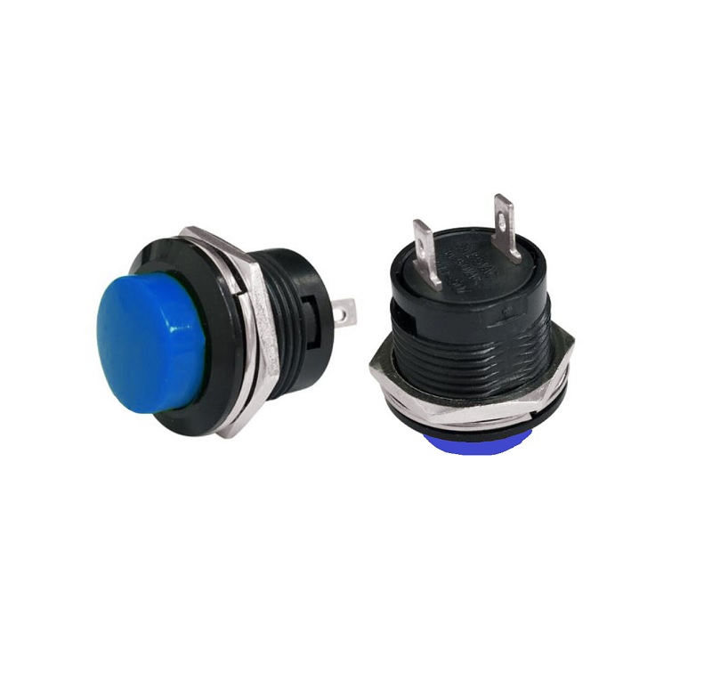 R13-507 - 16mm 2 Pin Momentary Round Push Button - Blue
