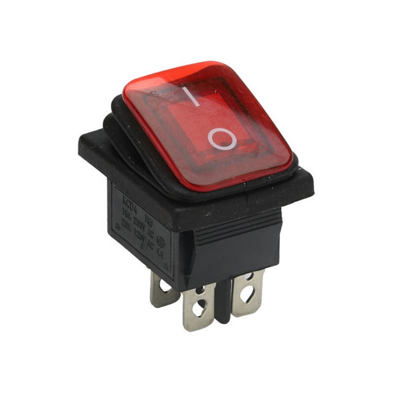 ON-OFF DPST IP65 Waterproof Rocker Switch 4 Pin - RED