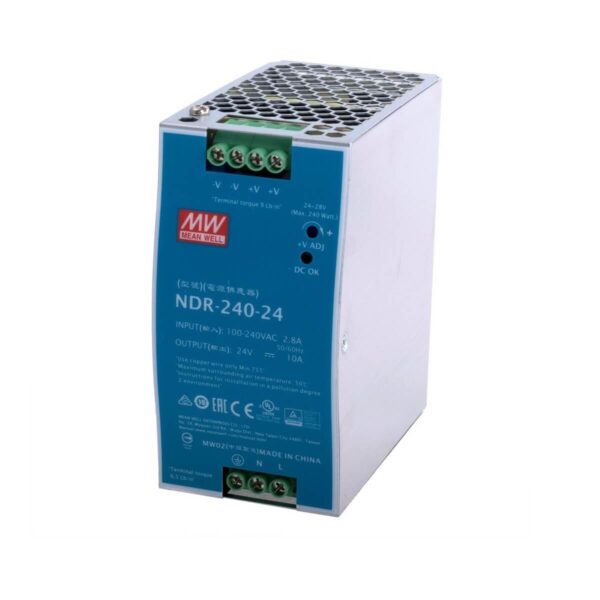 NDR-240-24 - 24V 10A 240W Industrial Power Supply DIN Rail Mount - MEAN WELL